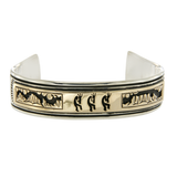 Signed Native American 925 Silver 14K Gold kokopellis Hopi Cuff Bracelet 7.5"»B1