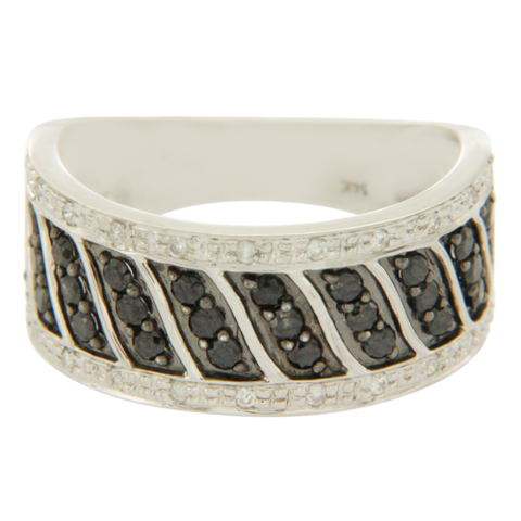 14K White Gold 0.35 CT Black & White Diamonds Wedding Band Ring