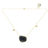Rose Cut Sliced 30 CT Blue Sapphire 0.67 CT Diamonds 14K Yellow Gold Necklace