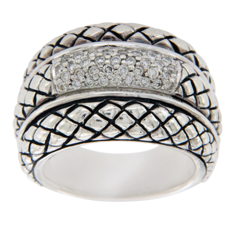 Scott Kay 925 Sterling Silver Diamonds Basket Weave Ring Size 6.75 »U47