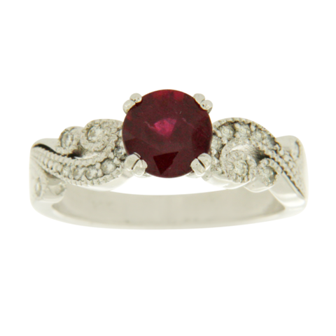 1.63 CT Ruby & 0.26 CT Diamonds in 14K White Gold Engagment Ring