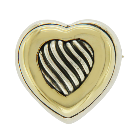 Auth David Yurman 18K Yellow Gold & Sterling Silver Heart Pin Brooch »U46