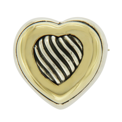 Auth David Yurman 18K Yellow Gold Sterling Silver Heart Pin Brooch U46