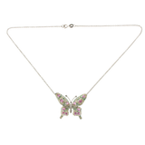 14K White Gold 0.09 CT Diamonds 2.45 CT Multi Sones Butterfly Necklace 16" »BL19