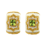 Estate 18K Yellow Gold Peridot & 0.36 Diamonds with White Onyx Earring