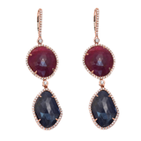Sliced Cut 39 CT Blue Sapphire & Ruby 1.24 CT Diamonds 14K Gold Earrings »NP19