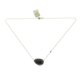 Rose Cut Sliced 8 CT Blue Sapphire 0.24 CT Diamonds 14K White Gold Bar Necklace