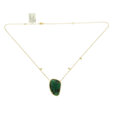 Rose Cut Sliced 17.95 CT Emerald 0.31 CT Diamonds 14K Yellow Gold Necklace