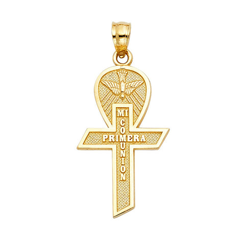 Fine 14K Yellow Gold Polished My First Communion Cross Pendant