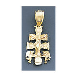 Fine 14K Yellow Gold Diamond Cut Cara Vaca Crucifix Cross Pendant