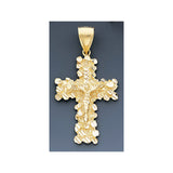 Fine 14k Yellow Gold Nugget Crucifix Cross Pendant 33mm W X 61mm H