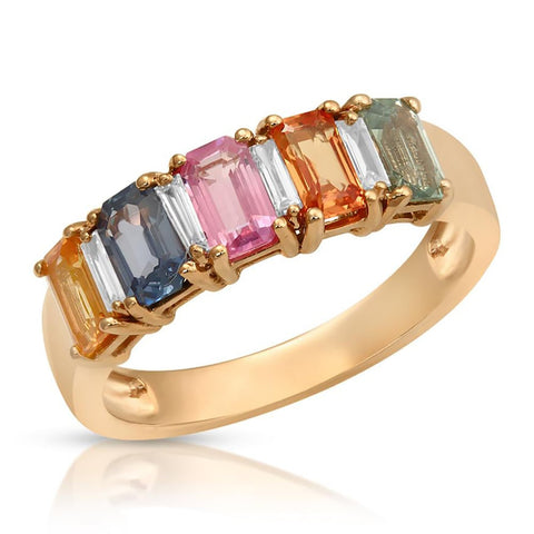 0.06 Multi Sapphires & 0.13 CT Diamonds in 18K Gold Wedding Band Ring