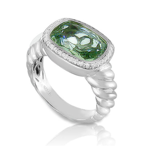 Solid Sterling silver Diamond & Lab Green Topaz Designer Engagement Ring »R32