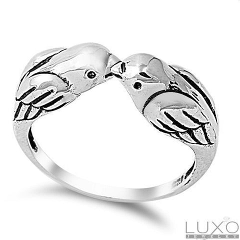 ▌925 Sterling Silver Kissing Love Bird Sparrows Size 4,5,6,7,8,9,10,11,12»R12/3