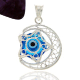 ¦Women's 925 Sterling Silver 3D Crescent Star Eye Evil Light Blue Pendant »P611