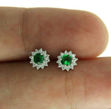 ▌ 925 Sterling Silver Round White & Emerald Green CZ 6.5 MM Stud Earring » E319