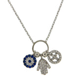 ▌Women's 925 Sterling Silver Evil Eye Hamsa Peace Charms Necklace 16" to 18 »P61
