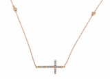 0.12 CT Diamonds 18K Rose Gold Sideways Cross Pendant Necklace Size 16"-18"»U44