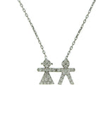 ▌Womens 925 Sterling Silver Boy and Girl Pave CZ Pendant Necklace 16" to 18 »P64