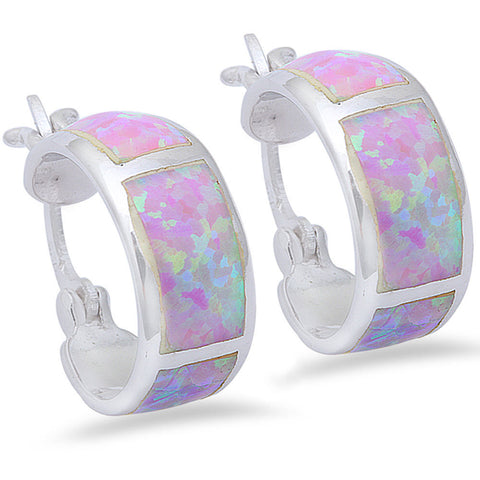 ¦Women's Beautiful 925 Sterling Silver Pink Opal 15mm Hoop Earring »E218