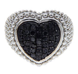 Solid Sterling Silver Black Diamond HEART Ring»R215