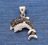 ¦925 Sterling Silver Black & White CZ Dolphins Pendant »P75