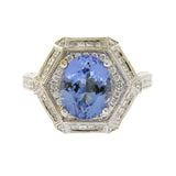3.49 CT Blue Tanzanite & 1.85 CT Diamonds in 14K White Gold Cocktail Ring