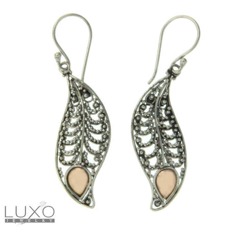 ▌925 Sterling Silver & 18K Gold Accent Bali Drop Dangle Earring »E122