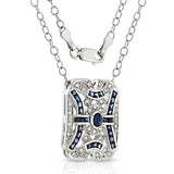 18K Gold 0.51 CT Diamonds 3.15 CT Blue Sapphire Art Deco Necklace 16" »BL112