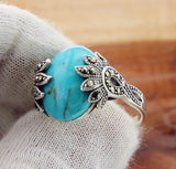 925 Sterling Silver Oval TURQUOISE and MARCASITE Ring Size 9 » R323