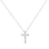 18K White Gold 0.83 CT Round & Baguette Diamonds Cross Necklace Size 18" »N18