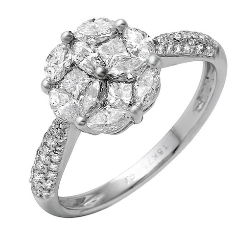 1.14 Ct Diamonds in 18K White Gold Engagement Ring Size 5.5 »N124