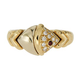 Buglari Bvlgari Naturalia Diamonds & Ruby 18k Two Tone Gold Fish Ring Size 5.75