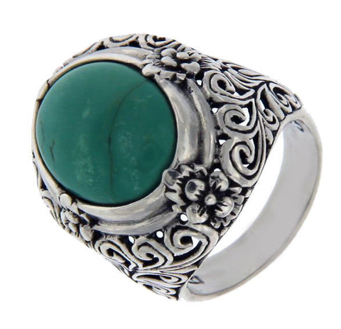 Solid 925 Sterling Silver Turquoise Cluster Flower  Ring» R121