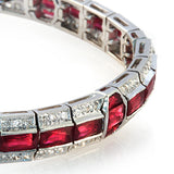 15.52 CT Natural Ruby & 0.77 CT Diamonds 18K White Gold Bracelet 7"