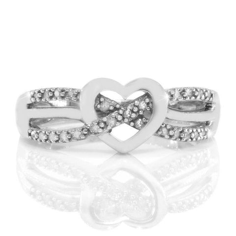 Solid Sterling Silver Diamond Heart Ring»R219