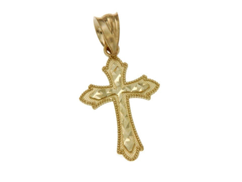 ¦Solid 14k Yellow Gold 25 mm Height Diamond Cut Cross Pendant »G116