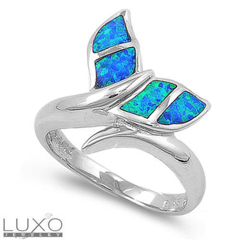 ▌Beautiful 925 Sterling Silver Blue Opal Whale Tail Ring Size 6,7,8,9,10 »R12/2