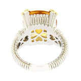 Auth Judith Ripka 925 Silver 18K Gold Diamonds & Orange Crystal Ring Size 6 »U57