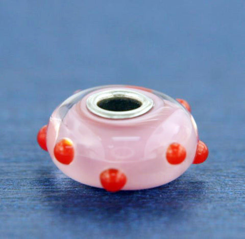 ¦AUTHENTIC TROLLBEADS Pinck with Red Dots Glass Bead » U36