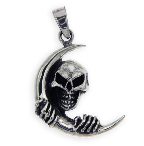Men's Solid Sterling Silver Crescent Skull Charm Pendant » P15