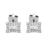 18K Solid White Gold 0.51 Ct Baguette & Round Diamonds Stud Earrings »N110