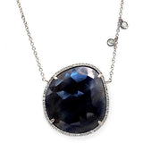 Rose Cut Sliced 29 CT Blue Sapphire 0.46 CT Diamonds 14K White Gold Necklace