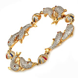 3.69 CT Pave Diamonds & 2.65 CT Gemstones 18K Yellow Gold Dolphins Bracelet