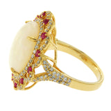 4.67 CT Ethiopian Opal & 0.77 CT Diamonds & Ruby 14K Yellow Gold Cocktail Ring