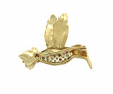 14K Yellow Gold Diamonds & Multi Gemstones Hummingbird Pin Brooch »U13 Moms Gift
