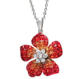 14K White Gold 0.32CT Diamonds 7.29CT Orange Sapphire Flower Necklace 18" »N2839