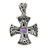 ¦Solid Sterling Silver Bali Cluster Amethyst Cross Pendant »P414 VINTAGE DESIGN!