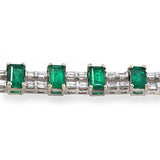 Colombian 7.30 CT Natural Emerald & 2.02 CT Diamonds 18K White Gold Bracelet 7"
