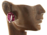 18K White Gold 0.09 CT Diamonds & Invisible 12.67 CT Ruby Flower Earring »E3237